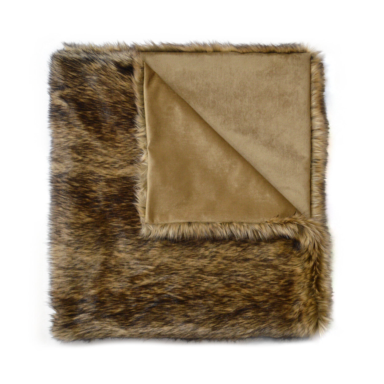 Gold Wolf Throw Faux Fur