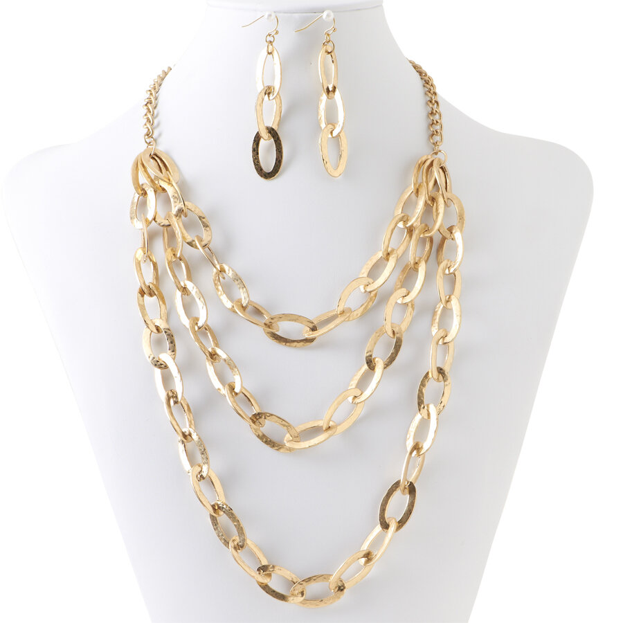 Hammered Gold Necklace Set