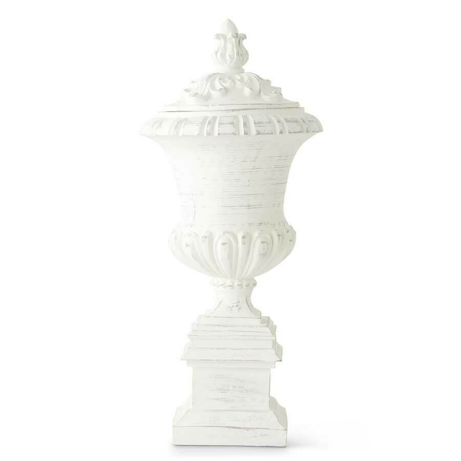 White Washed Urn with Lid