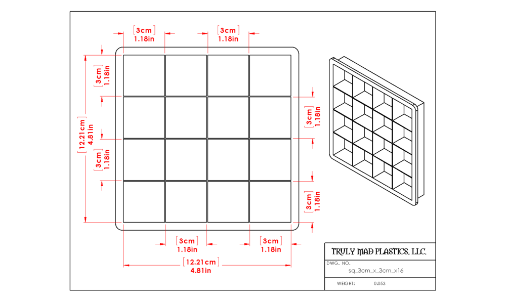 Square 3cm x 3cm x 16