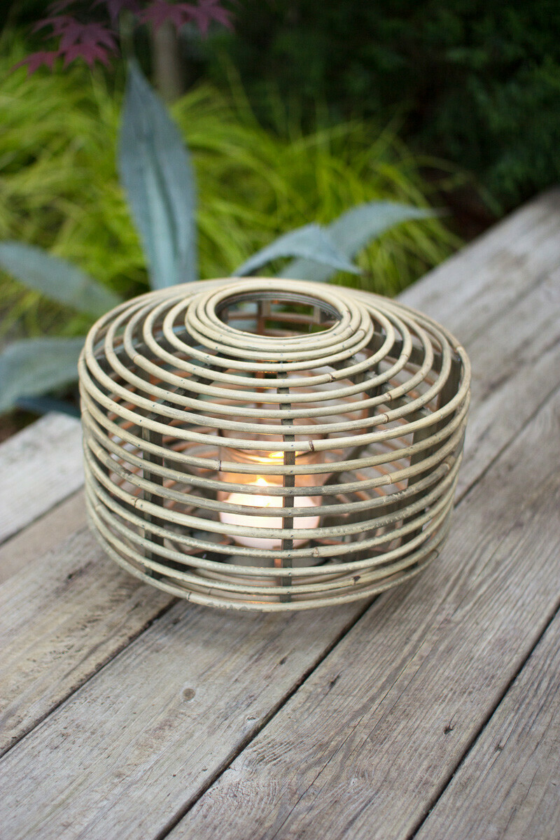 Medium Round Rattan Lantern W/Glass