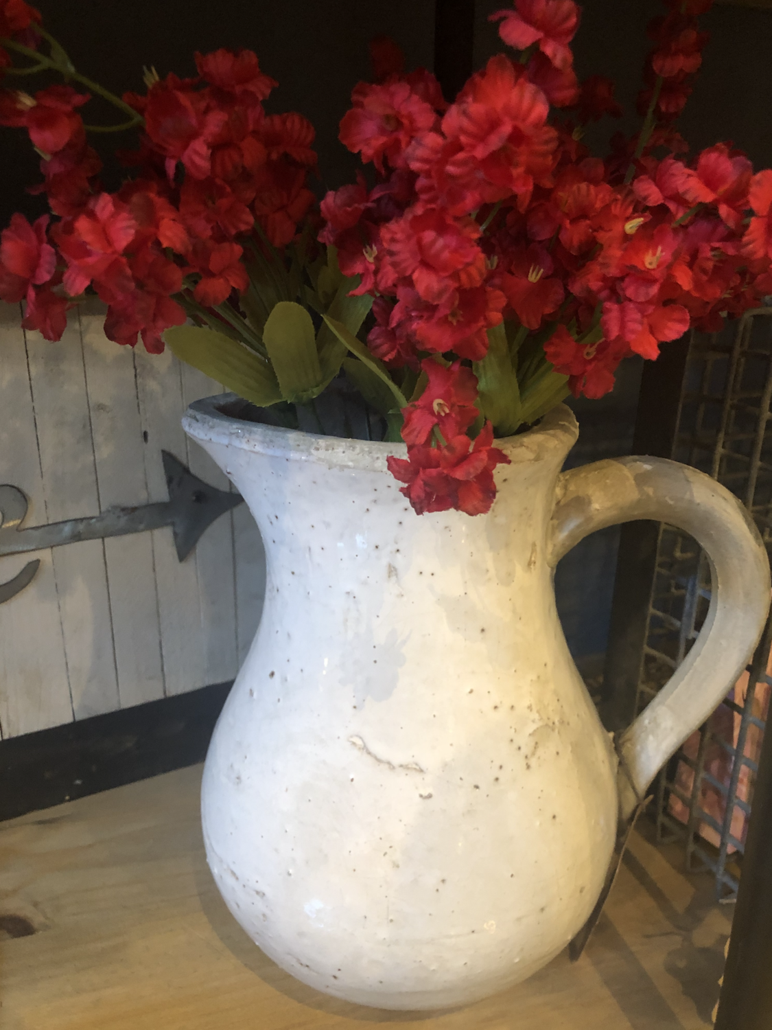 10" Ceramic Antique White Pitcher w/Handle