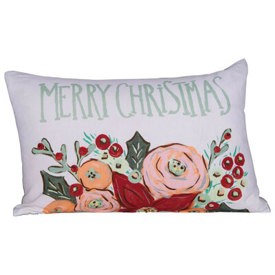 Cotton Merry Christmas Pillow w/ Velvet back 