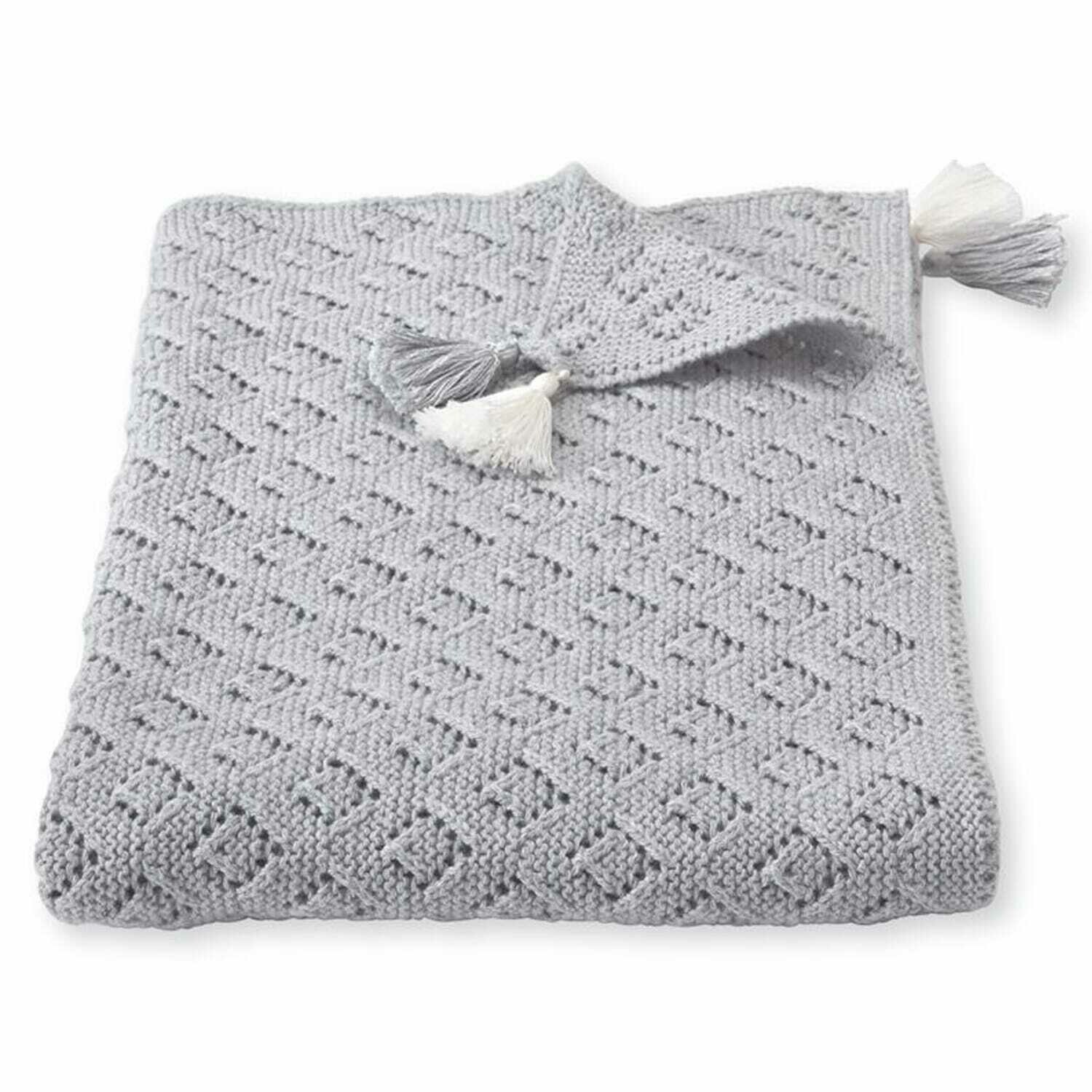 Gray pointelle tassel blanket