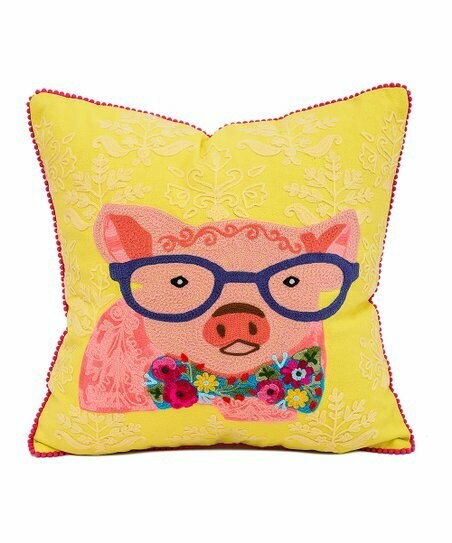 Pig on Damask Pillow 