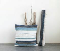 Blue and Cream Chindi Pillow