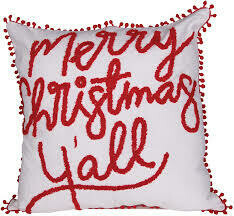 Merry Christmas Ya'll Pillow with poms