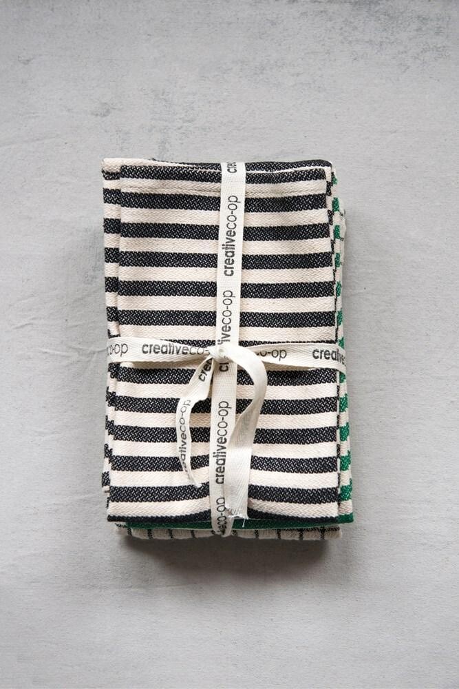Green and Black Stripe Cotton Tea Towel 