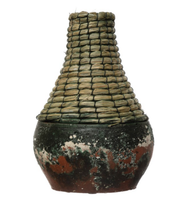 Woven Dried Plant and Clay Vase 