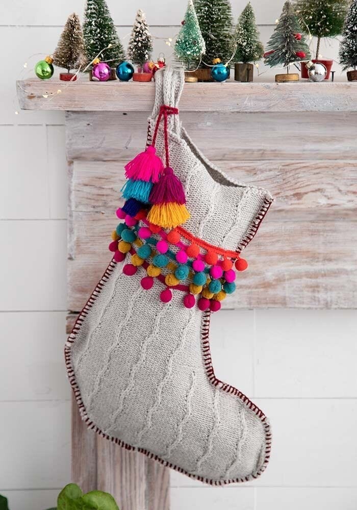 Pom Pom Stocking - Gray
