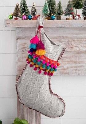 Pom Pom Stocking - Gray