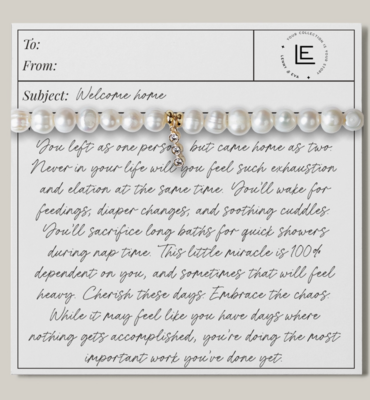 Welcome Home New Mom Pearl Bracelet 3 Diamonds