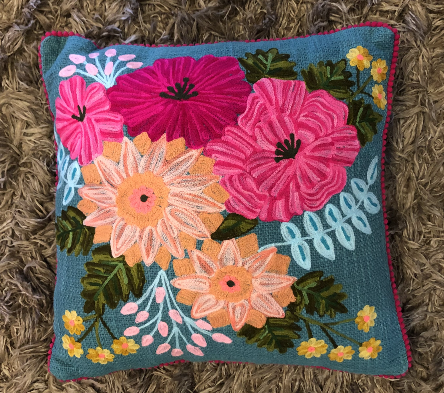 Blue Floral Pillow