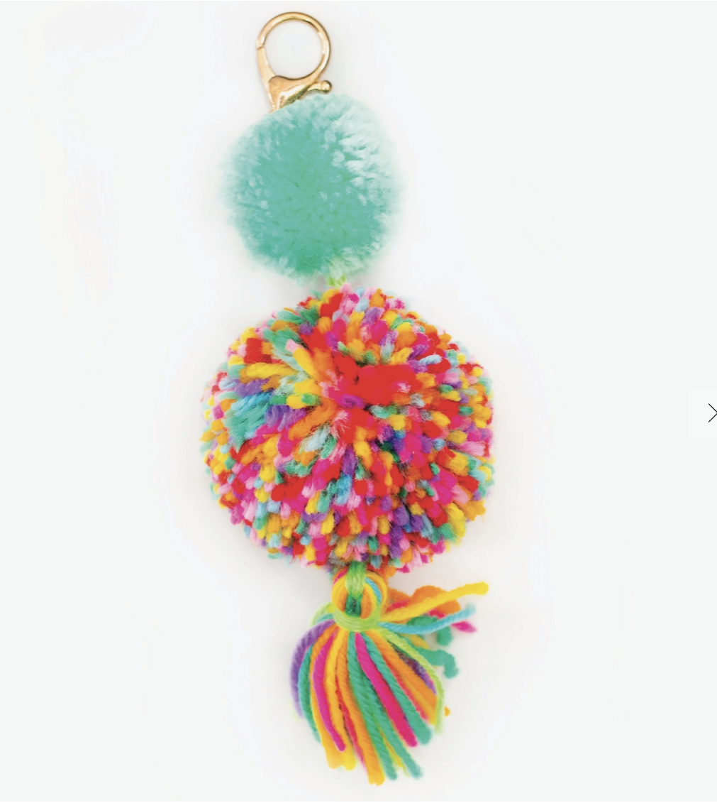 Multi Color Blue Pom Keychain