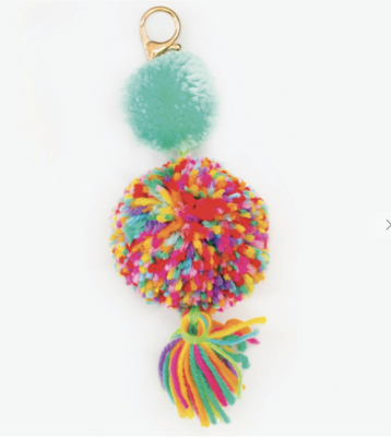 Multi Color Blue Pom Keychain