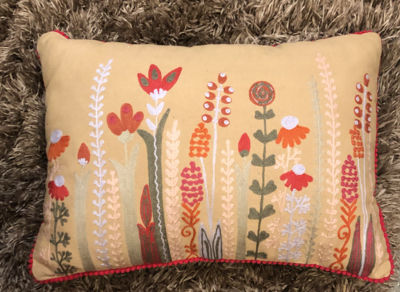 Long Flowers Tan Pillow