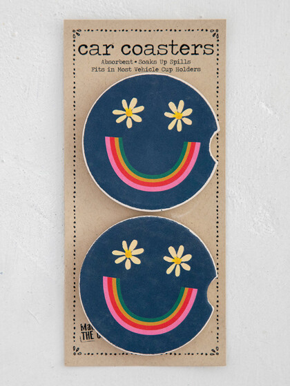 Rainbow Smiley Car Coasters