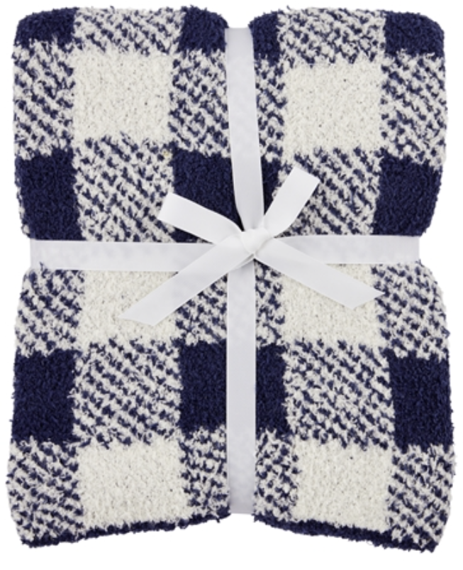Navy Check Chenille Blanket