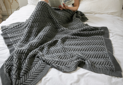 Grey Chevron Knit Blanket