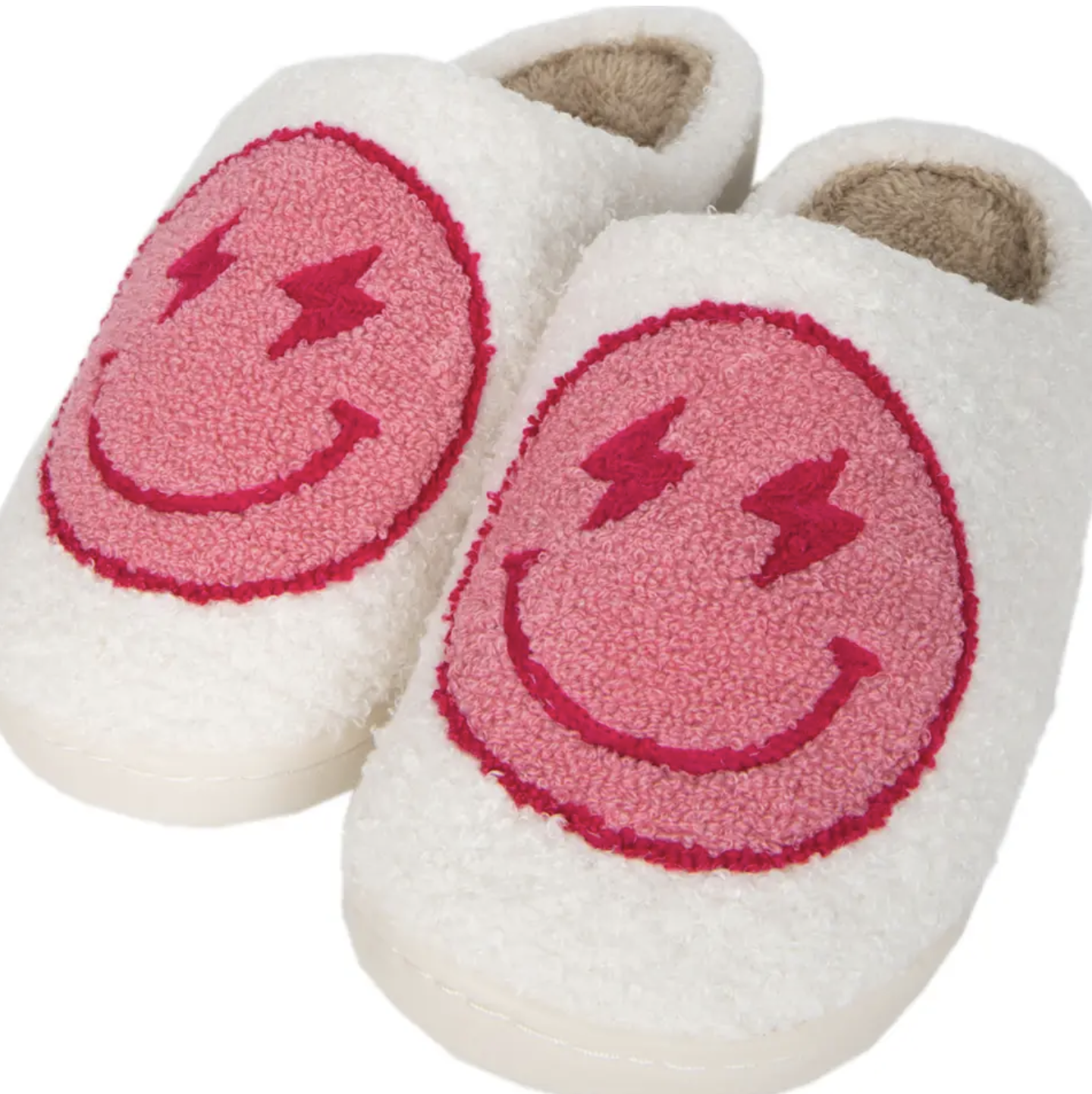 Pink Lightening Smiley Slippers S/M