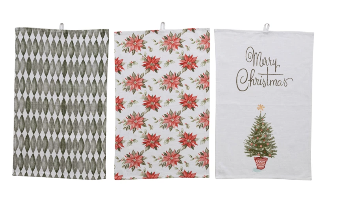 Green and Peach Christmas Tea Towels 3 Styles