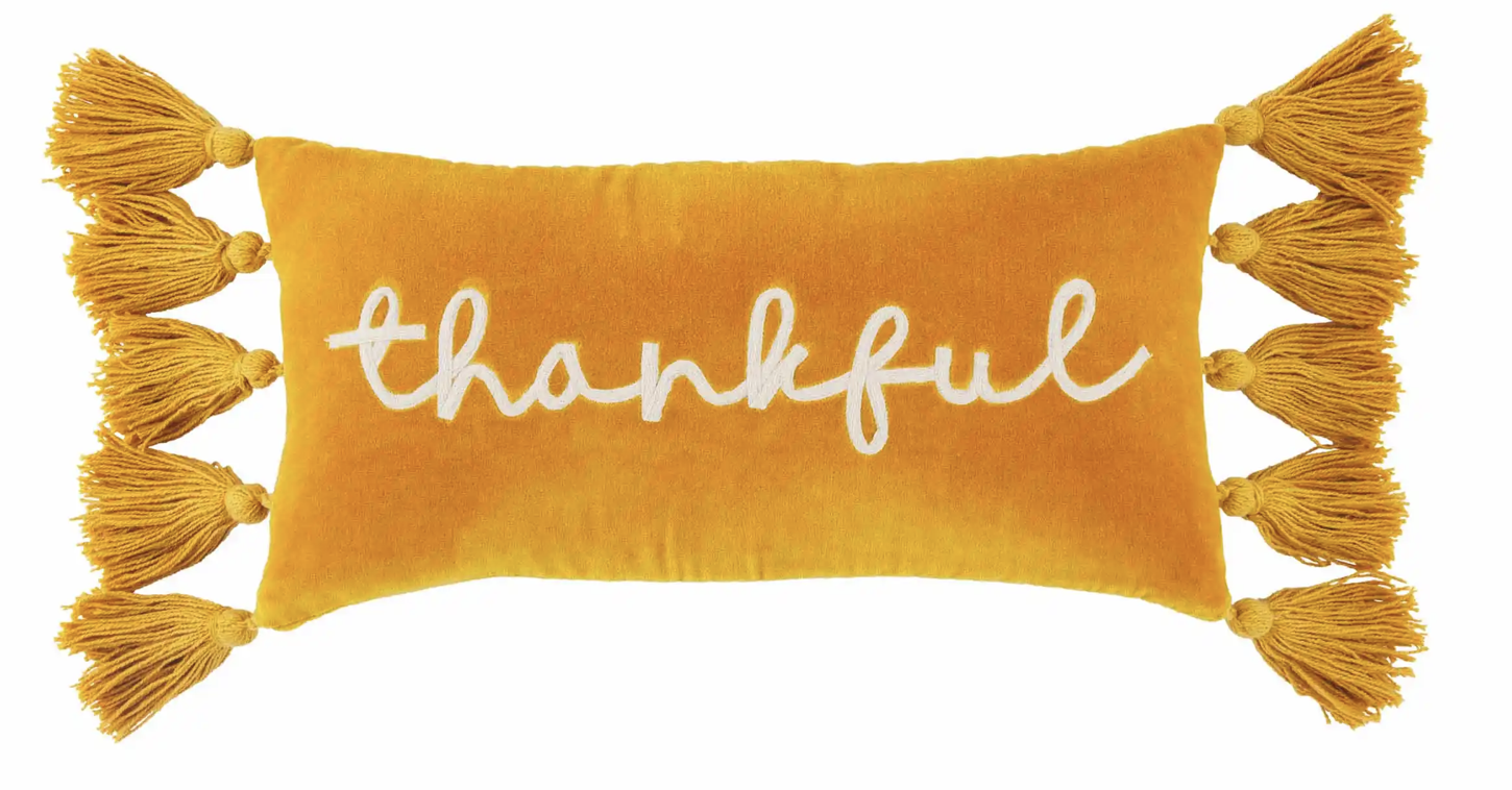 Thankful Pillow Mustard Velvet