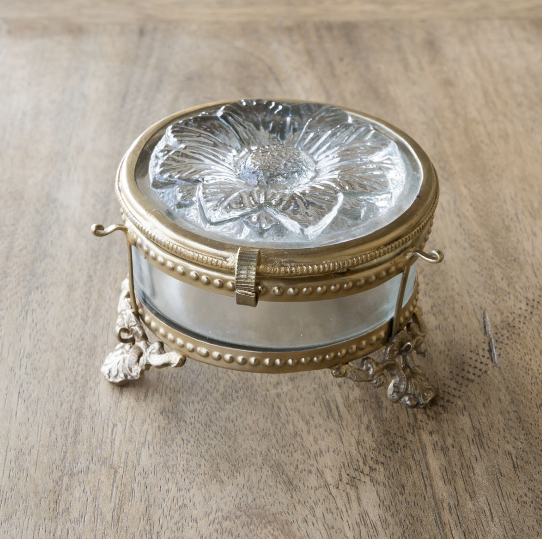 Flower Embossed Glass Tin Box 