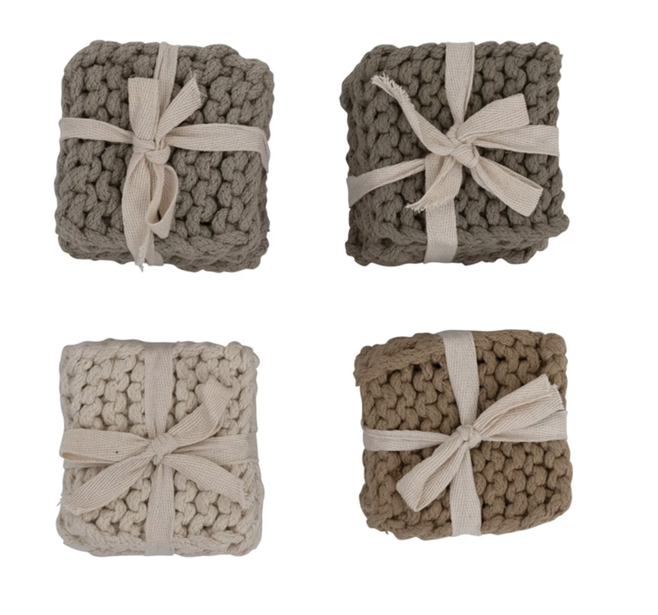 4 Styles Crochet Coasters- Neutrals