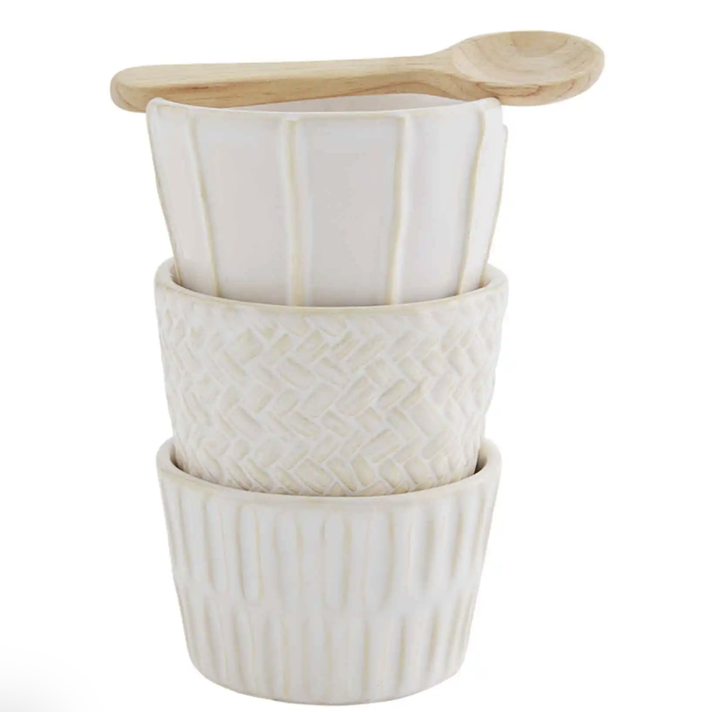 3 Stoneware Bowls w/spoon