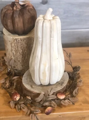 Hand Carved Tall Wooden Pumpkin