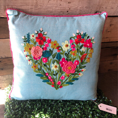 Blue Floral Heart pillow