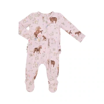 Watercolor Ponies 2 Way Zipper Ruffle Back Footie - 0-3M
