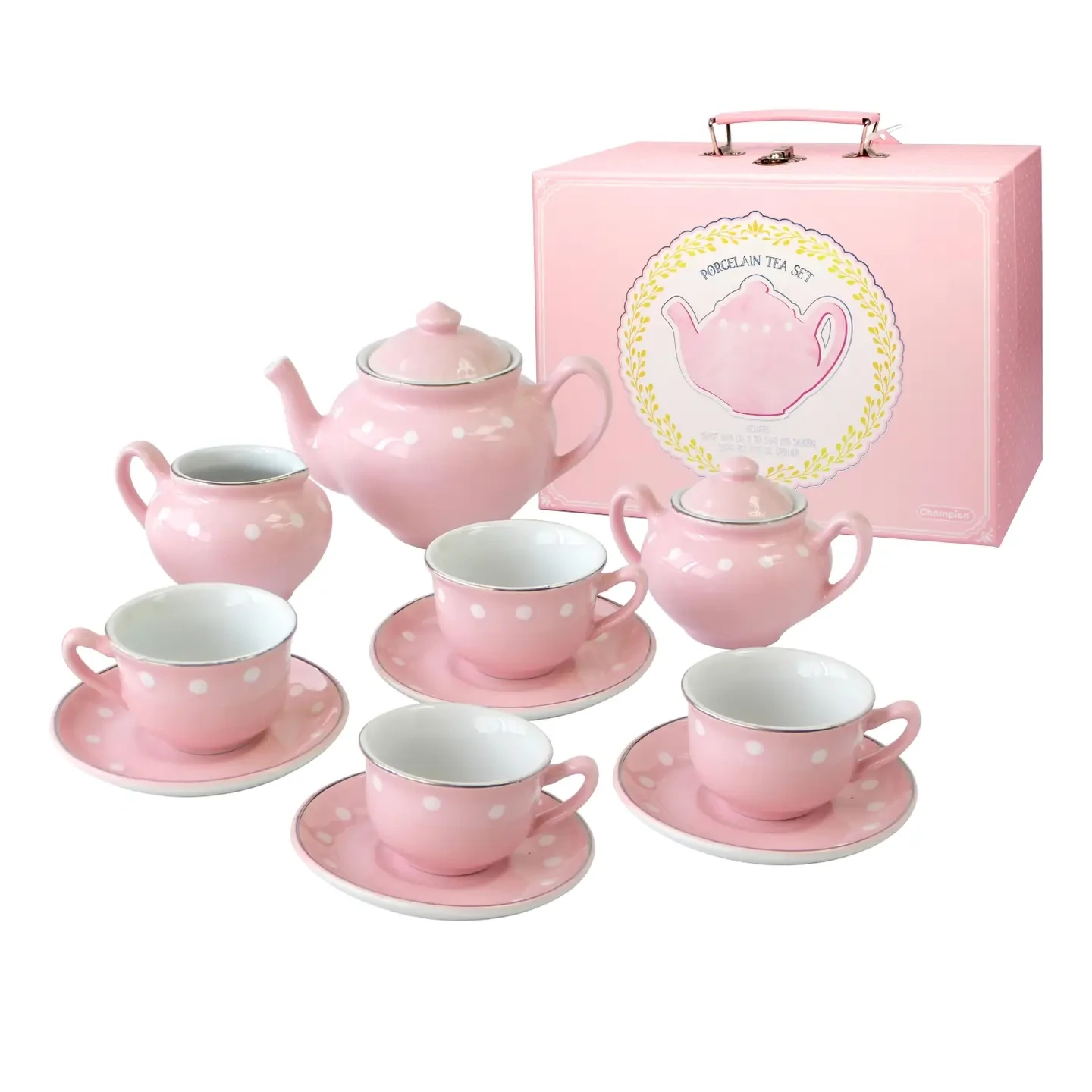 Pink Porcelain Tea Set with Carry Case