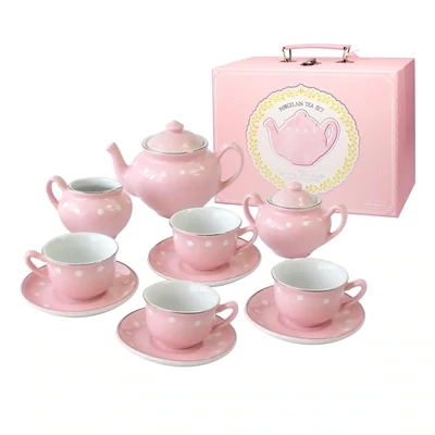 Pink Porcelain Tea Set with Carry Case