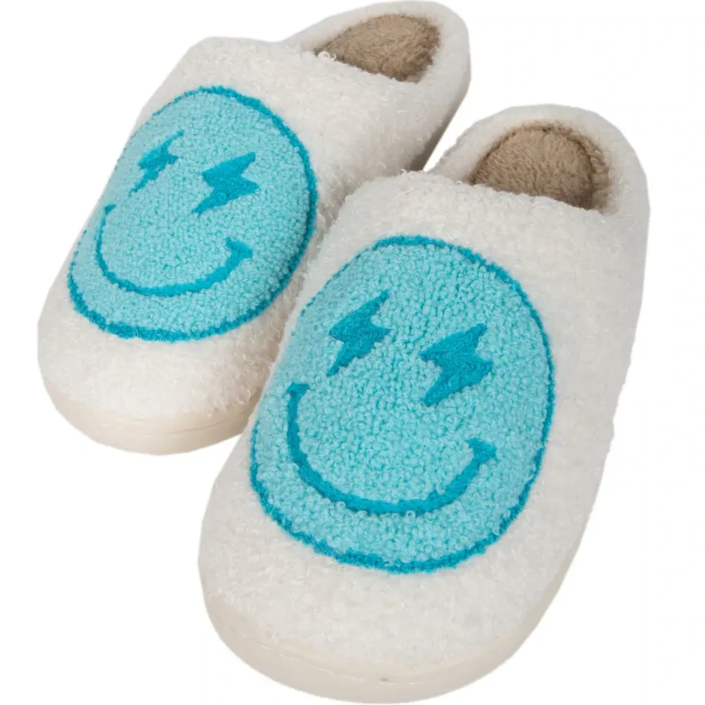 Turquoise Lightening Smiley Slippers L/XL