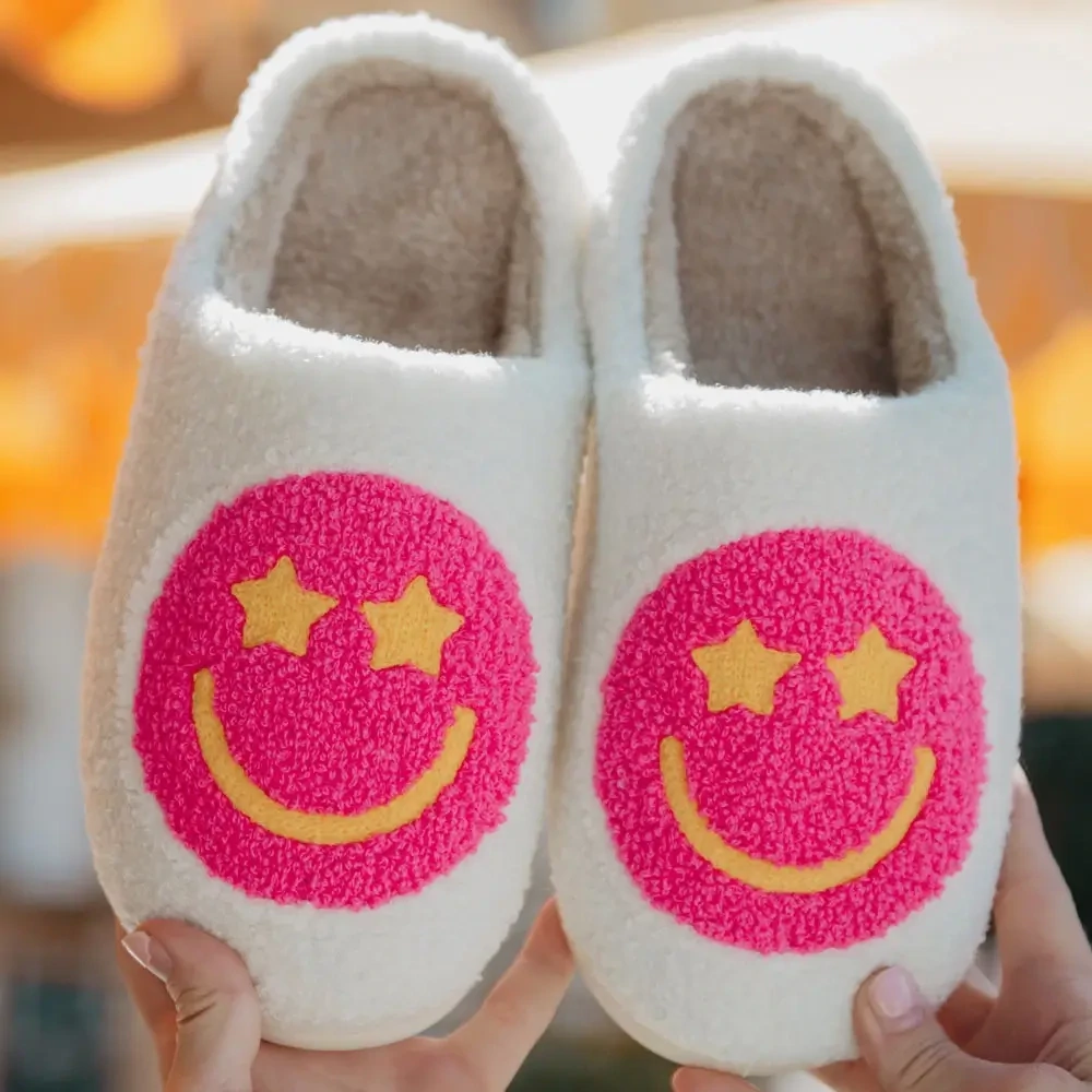 Pink Star Smiley Slippers S/M