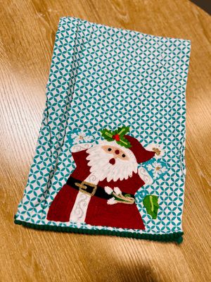 Blue and Green Santa Tea Towel