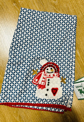 Red and Blue Snowman Tea Towel