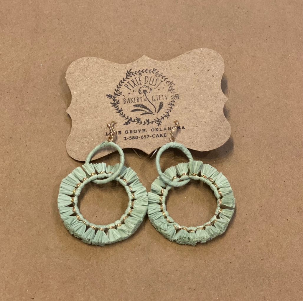 Teal Feathery Double Hoop Earrings