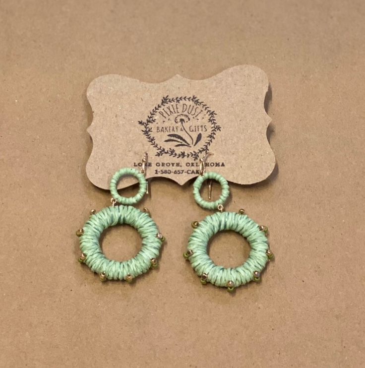 Teal Yarn Double Hoop Earrings