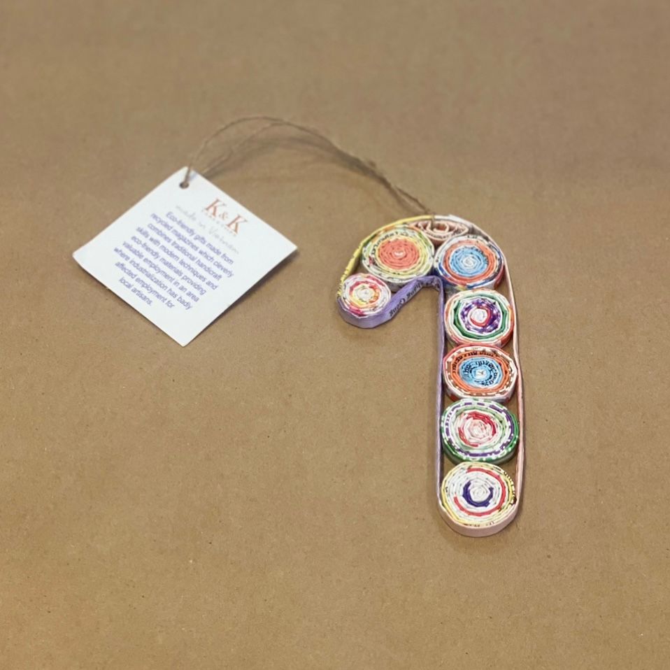 Recycled Newspaper Candy Cane