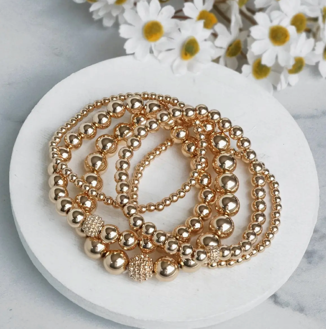 Gold Bracelet Stack of 5 Mixed Sizes