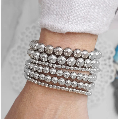 Silver Bracelet Stack Of 6 Mixed Sizes