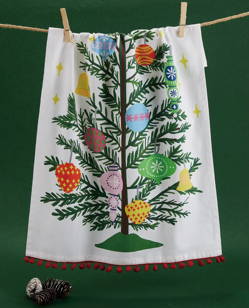 Vintage Xmas Pom Pom Tea Towel