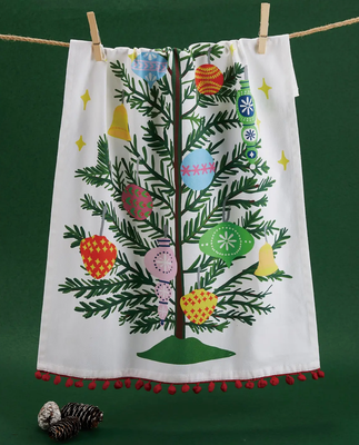 Vintage Xmas Pom Pom Tea Towel