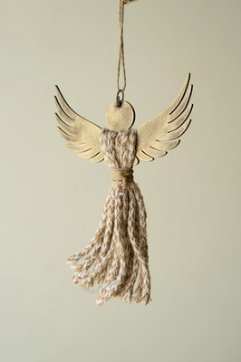 Wood and Jute Angel Ornament 