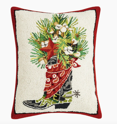 Holiday Cowboy Boot Hook Pillow