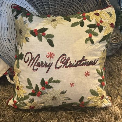 Merry Christmas Holly Floral Pillow
