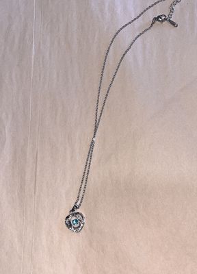 Silver Necklace With Blue Diamond