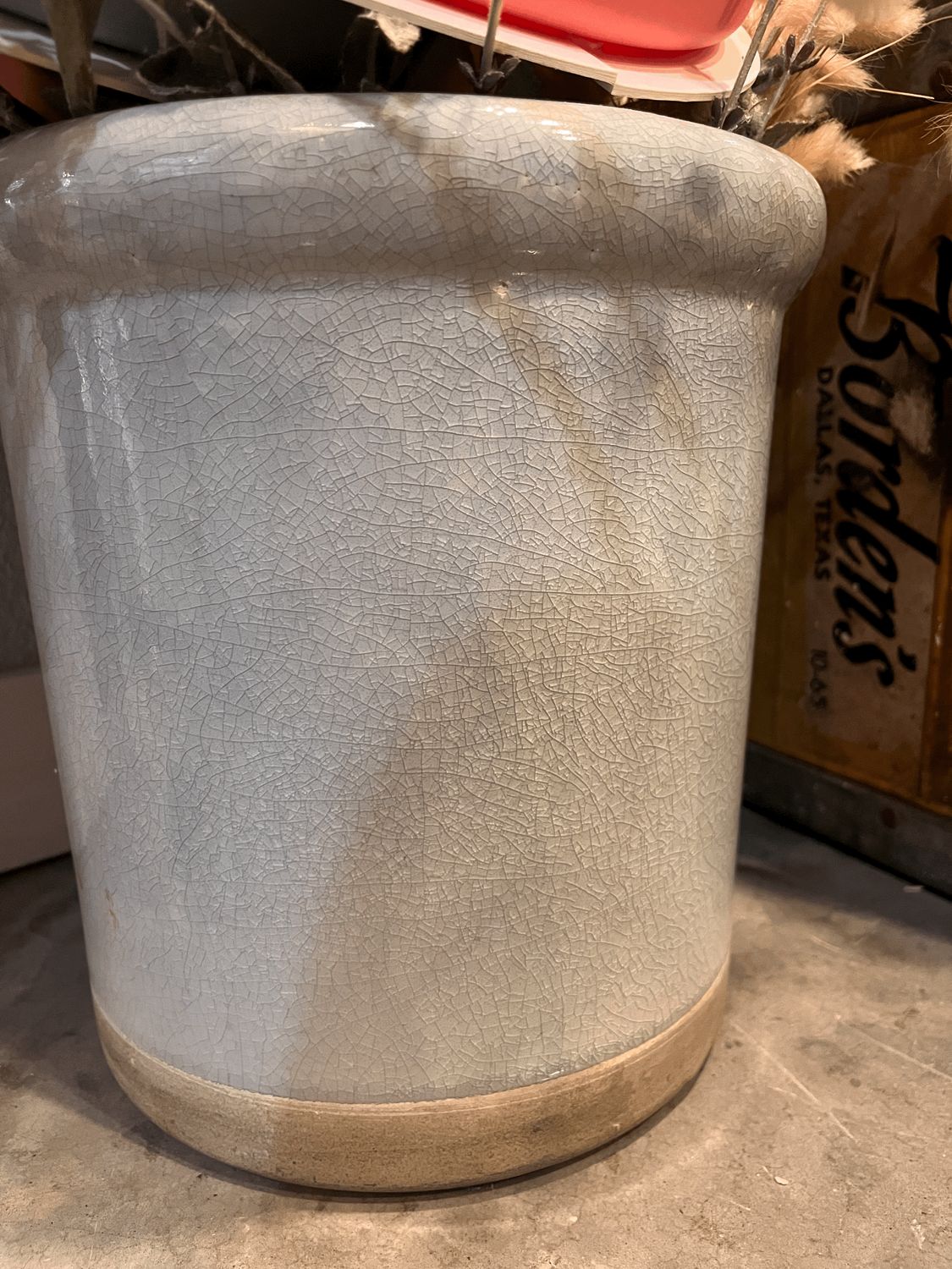 Grey crackle finish crock